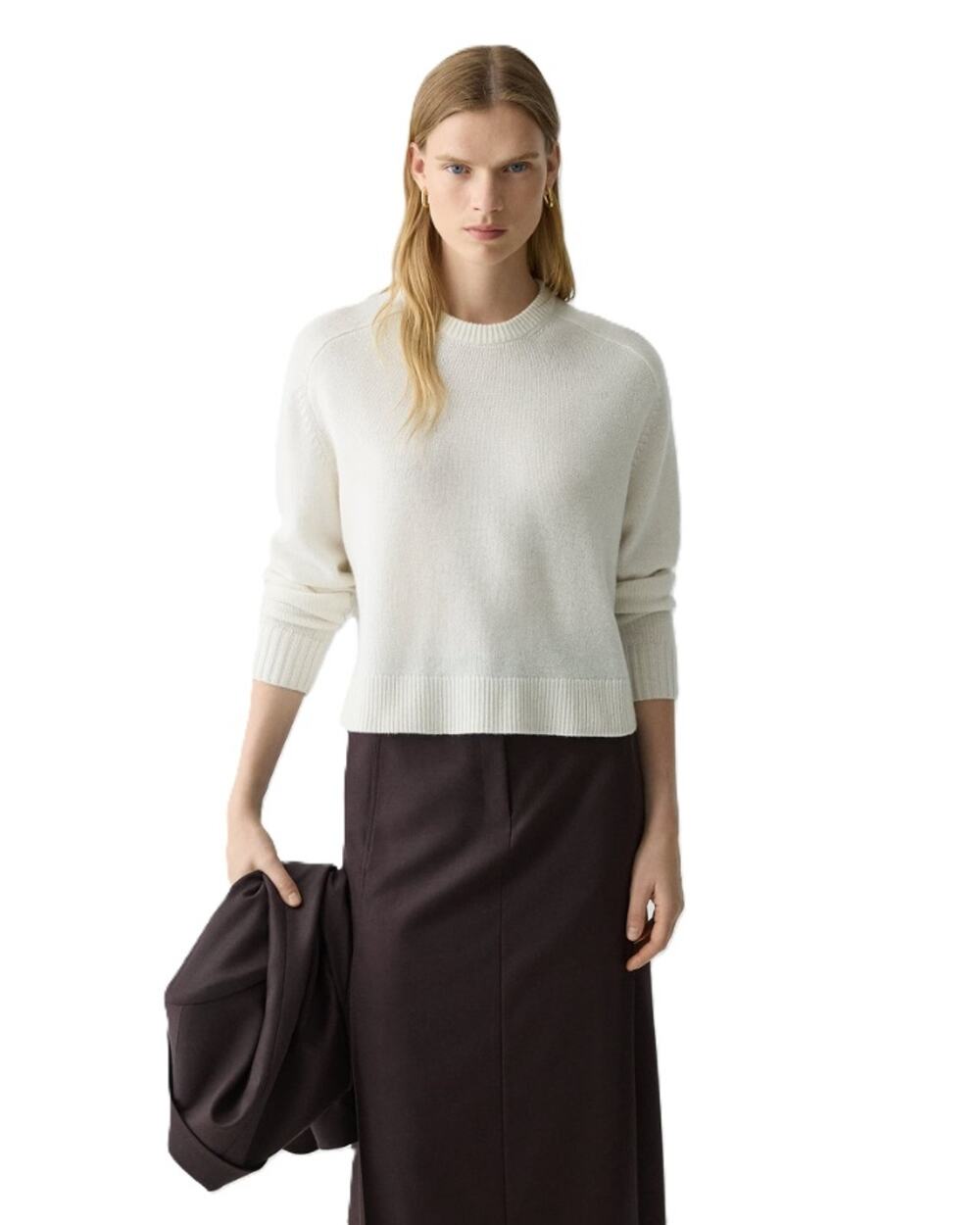 Theory Women Ivory Cable Knit Cashmere Classic Casual Cropped Sweater Size P/XS